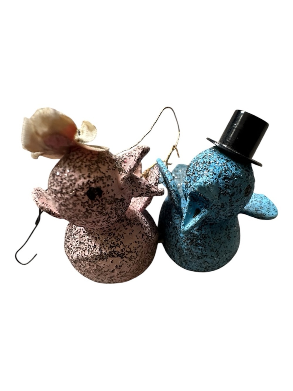 Vintage-Style Pink and Blue Bird Ornaments (Set of 2)